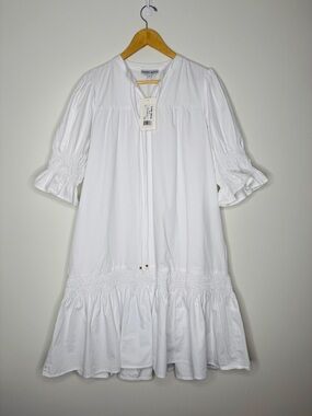 Yakira Bella Elara White Smocked Ruffle Hem Dress
